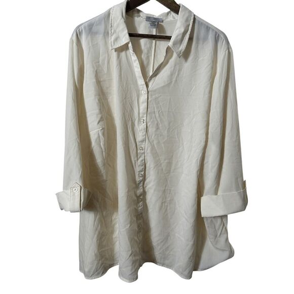 Catherines Tunic Top Women's Plus Size 3X Solid White‎ Blouse - Picture 1 of 5